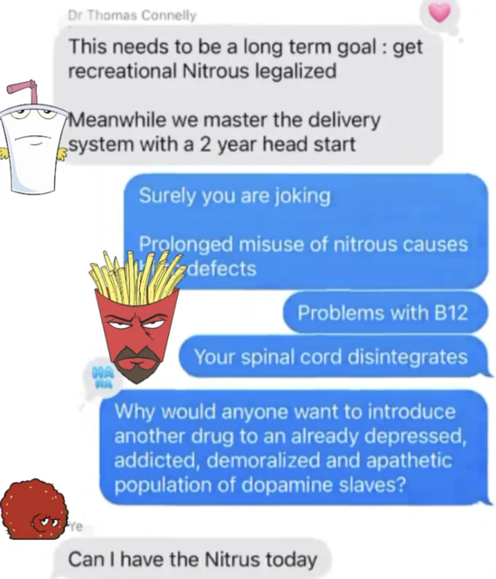 Kanye Is Golden Freddy Can I Have The Nitrus Today — Kanye Nitrus texts edit with Aqua Teen Hunger Force character avatars
