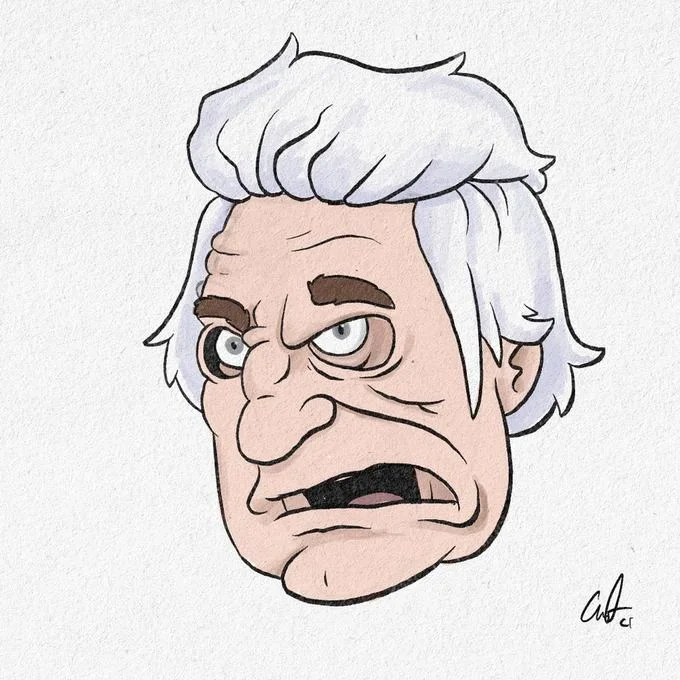 Cartoon fan art drawing of Karl Havoc with exaggerated grimacing features