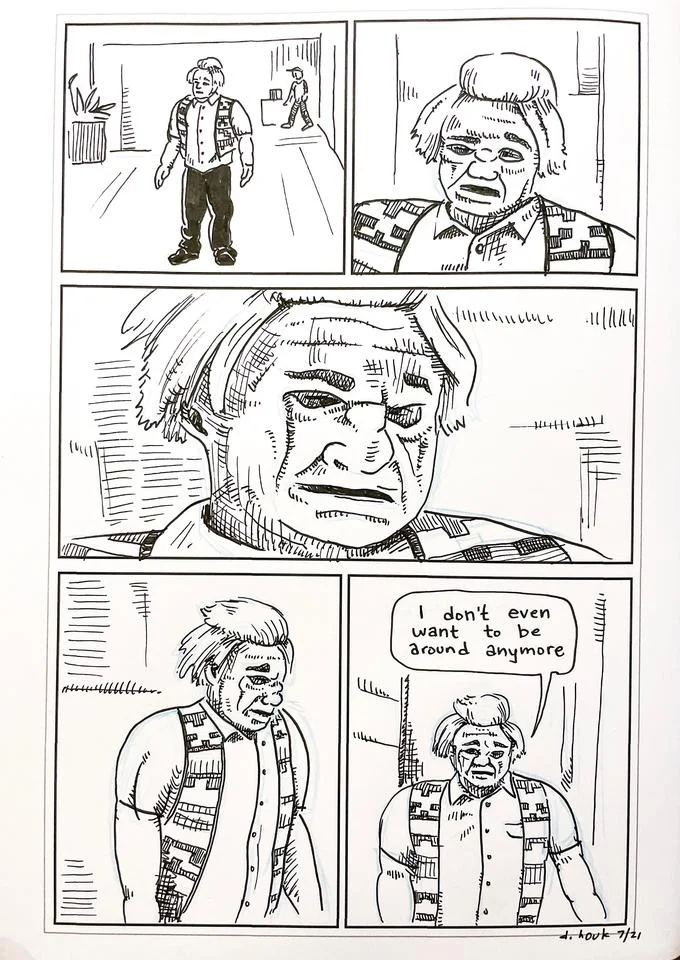 Black-and-white hand-drawn comic adaptation of the Karl Havoc sketch
