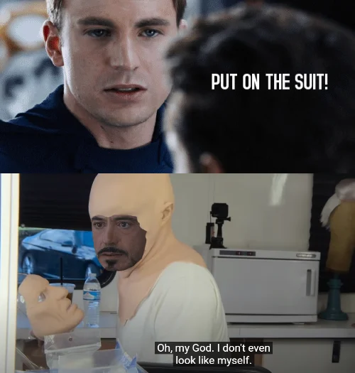 Captain America and Iron Man comic panels remixed in the style of the Karl Havoc sketch