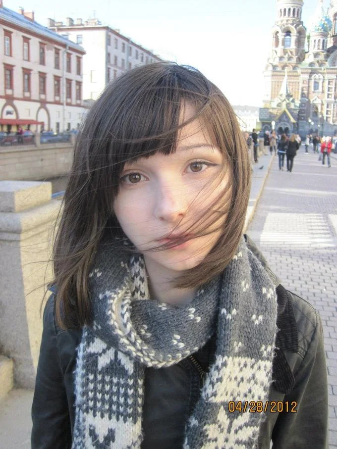 Katya Lischina in Saint Petersburg with cathedral background