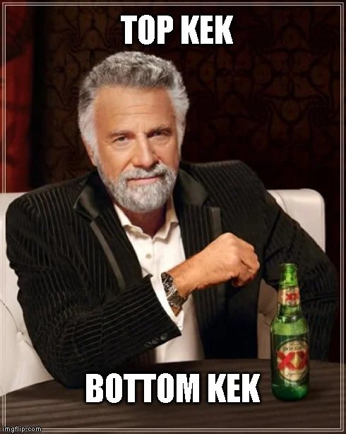 Dos Equis Most Interesting Man with 'TOP KEK' and 'BOTTOM KEK' in white impact font.