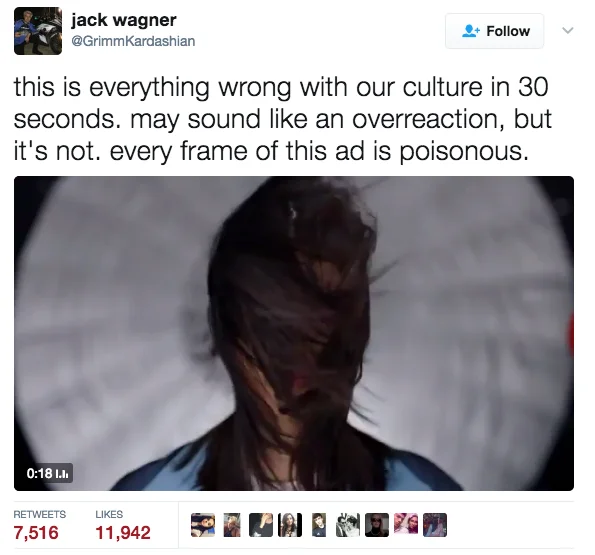 Kendall Jenner's Pepsi Ad — Tweet by jack wagner criticizing the Pepsi ad as poisonous
