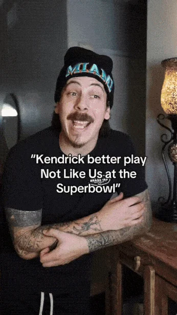 Kendrick Lamar Super Bowl LIX — Three-panel meme template showing creator in different expressive poses wearing Miami headband with 'Kendrick better play Not