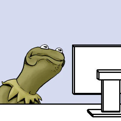 Kermit Looking Out Window — Stylized cartoon Kermit with exaggerated eyes and expression