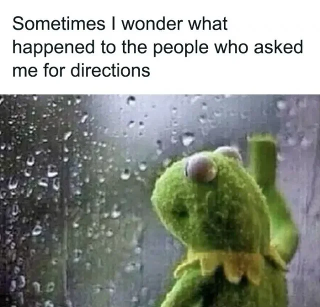 Kermit Looking Out Window — Kermit looking thoughtfully out a rainy window with text overlay