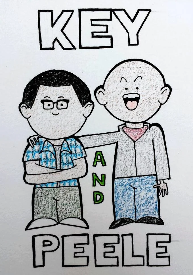 Hand-drawn cartoon fan art of Key and Peele with the show title
