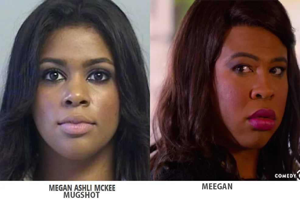 Key and Peele — Comparison of Megan Ashli McKee mugshot next to Jordan Peele's Meegan character