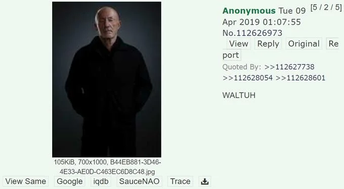 Kid Named Finger — 4chan screenshot featuring Breaking Bad character with anonymous comment 'WALTUH.'