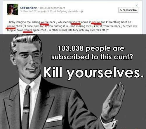 Kill Yourself — Facebook post with grammatical errors from Stif Benitez paired with Kill Yourselves macro
