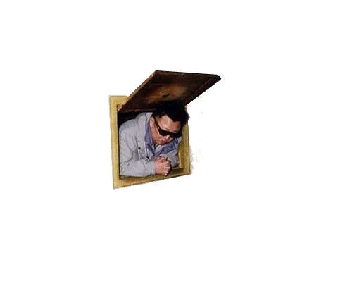 Kim Jong Il Looking At Things — Cutout of Kim Jong-il peeking out of a wall hatch on white background