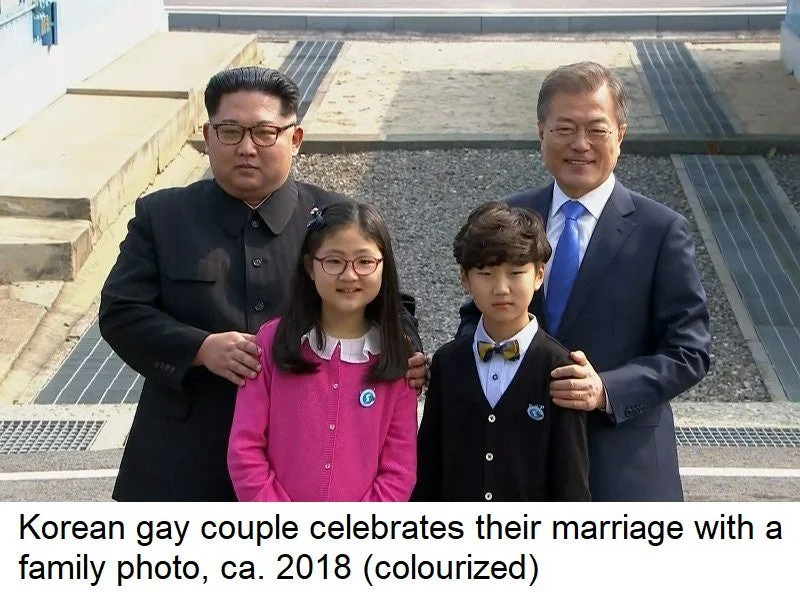 Kim Jong-un's Visit to South Korea — Kim Jong Un and Moon Jae-in edited to appear as a family photo with two children