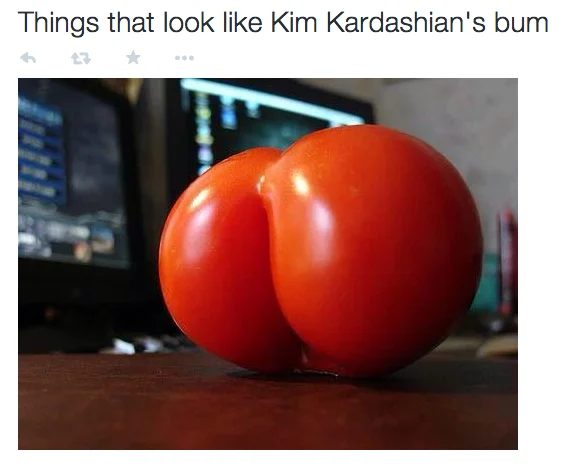 Kim Kardashian's Paper Magazine Cover — Tweet showing a two-lobed tomato compared to Kim Kardashian's bum