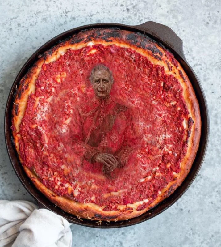 King Charles' Portrait — Tweet joking about a job listing for a painter who can make a portal to the nether realm, with the framed Charles portrait
