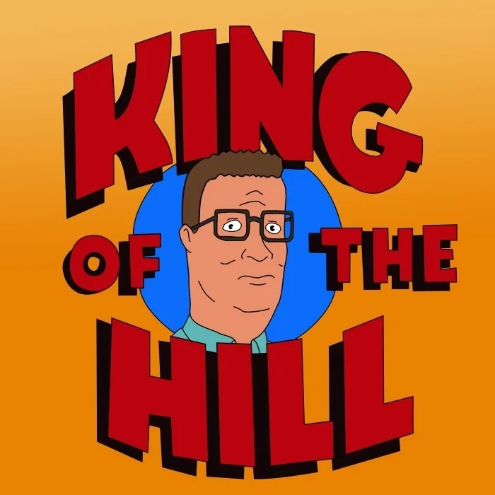 King of the Hill logo with Hank Hill's face on orange background