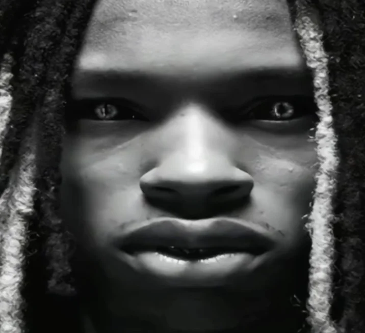 King Von Anti Piracy Screen King Von Stare — Zoomed black and white close-up of King Von staring at the camera