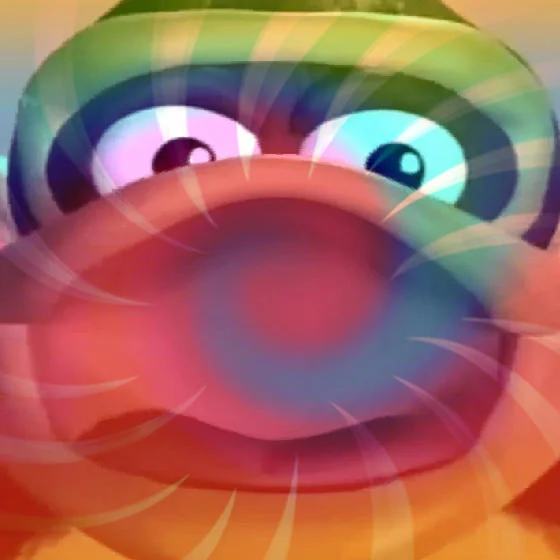 King Dedede edited in Kirby scream meme style with rainbow swirls