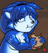 Stylized portrait illustration of Krystal with blue and white coloring showing shoulders up with calm expression.