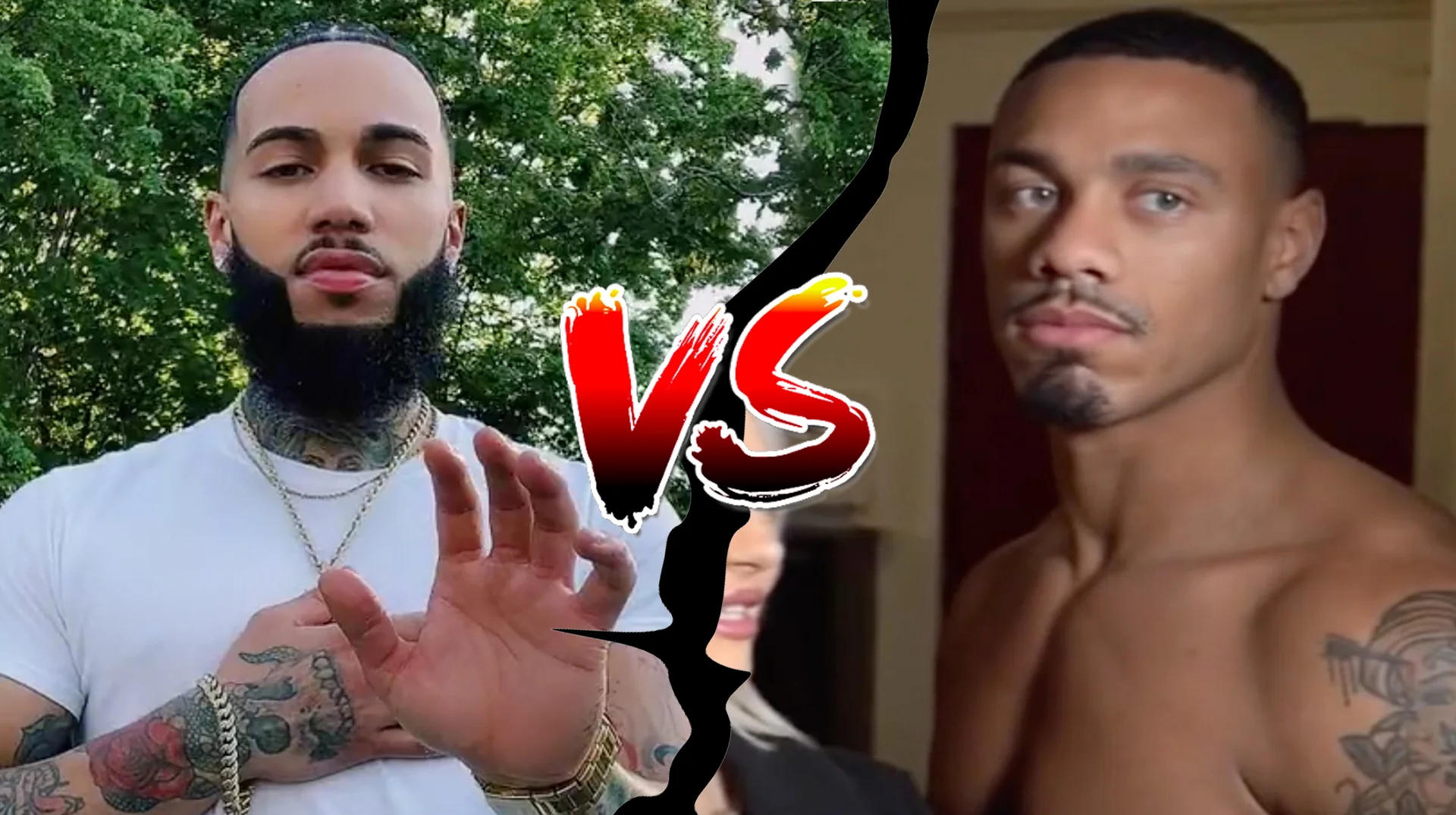 Split-screen versus image of the two men featured in the Kumalala Savesta TikTok meme