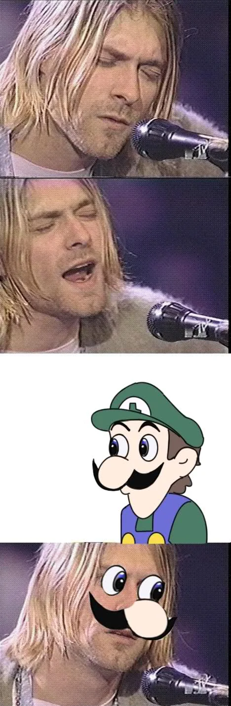 Kurt Cobain Reaction — Kurt Cobain reacting to the Weegee Luigi meme character