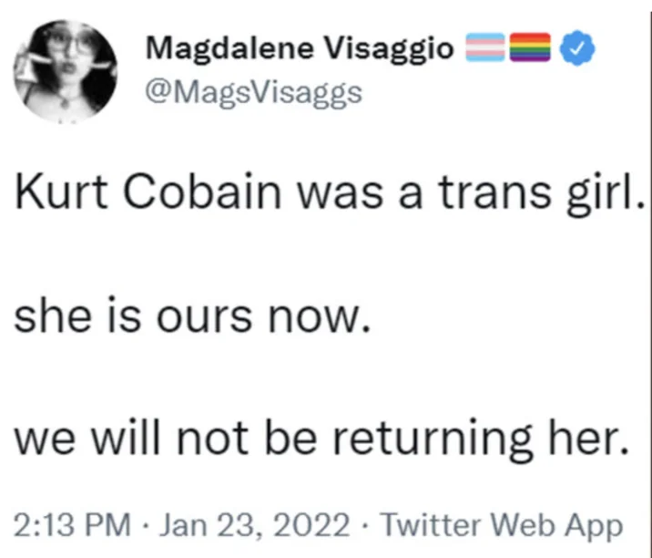Kurt Cobain Was Trans Debate — Tweet by Magdalene Visaggio claiming Kurt Cobain was a trans girl