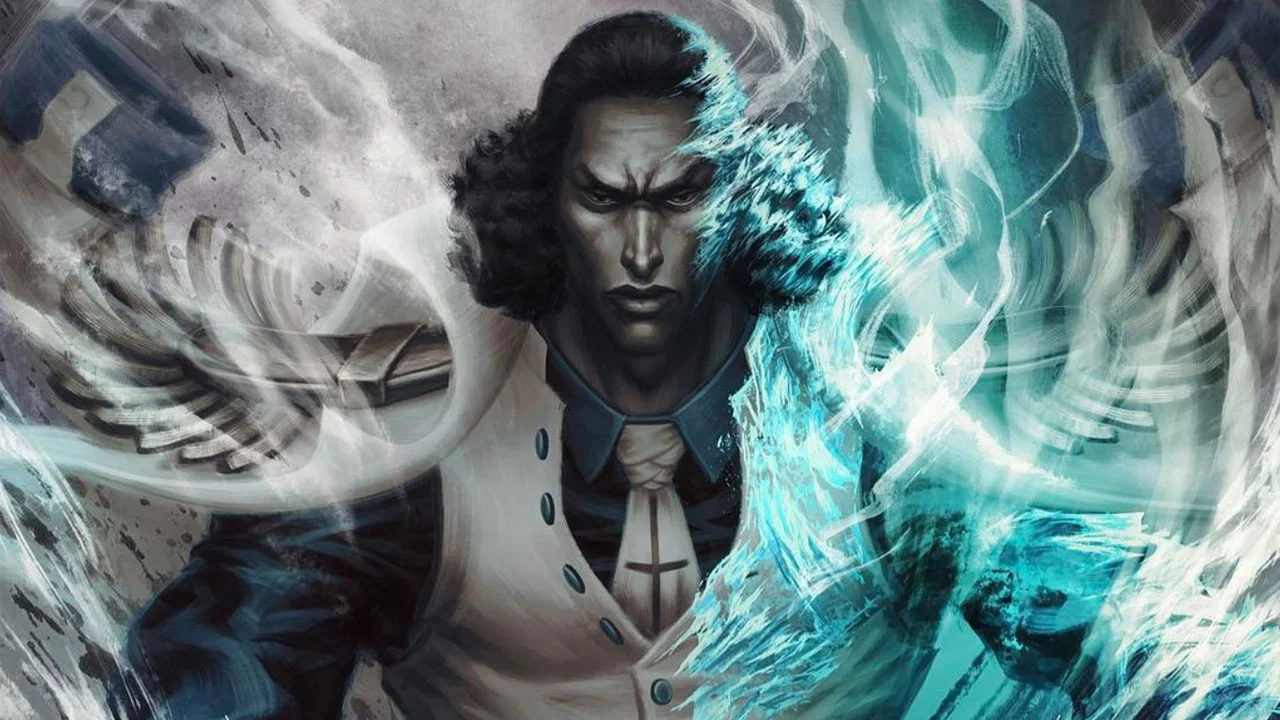 Kuzan Is Much Faster And Can Freeze His Opponents — Digital fan art of One Piece character Kuzan surrounded by swirling blue ice energy