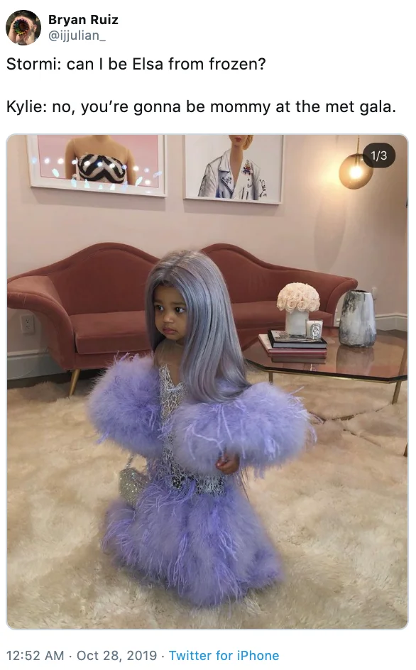Kylie Jenner — Tweet joking Stormi wanted to be Elsa but was dressed as Kylie's Met Gala look