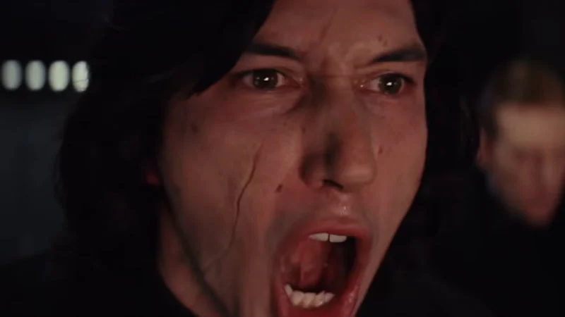 Kylo Rens More More — High-quality reaction image of Kylo Ren with open mouth in intense demanding expression.