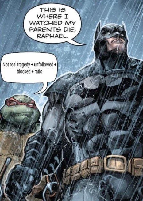 L + Ratio — Batman comic with ratio dismissal punchline from Raphael.