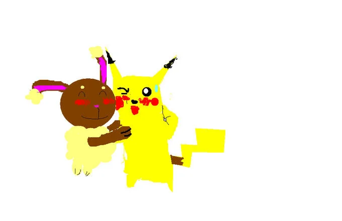 LagomorphShipping — MS Paint style fan art of Buneary hugging Pikachu