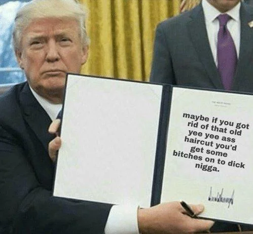 Lamar Roasts Franklin Yee Yee Ass Haircut — Donald Trump holding executive order with Lamar's yee-yee quote