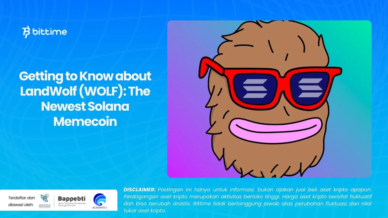 Clean character portrait of Landwolf on a vibrant blue-to-purple gradient background, showcasing the red sunglasses, textured brown fur, and characteristic