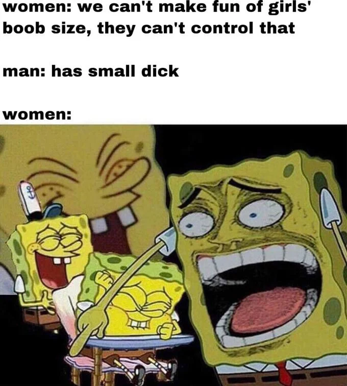 Laughing SpongeBob meme about body-shaming double standards