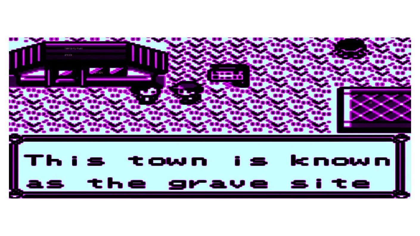 Lavender Town Syndrome Creepypasta — Purple Lavender Town scene with dialogue box reading 'This town is known as the grave site'