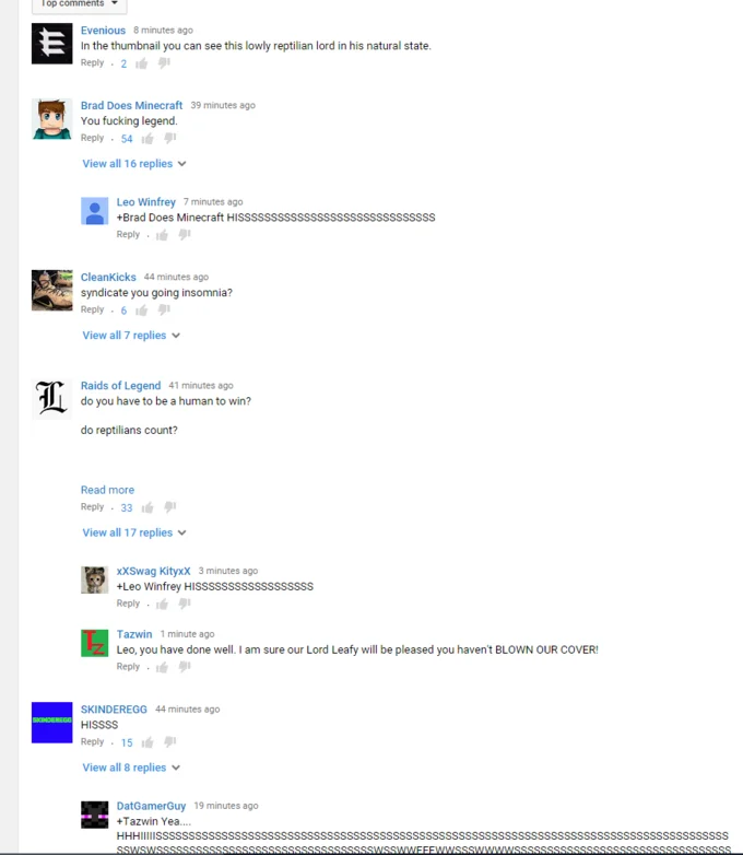 Leaf a Like — YouTube comments spamming HISS and referencing Lord Leafy