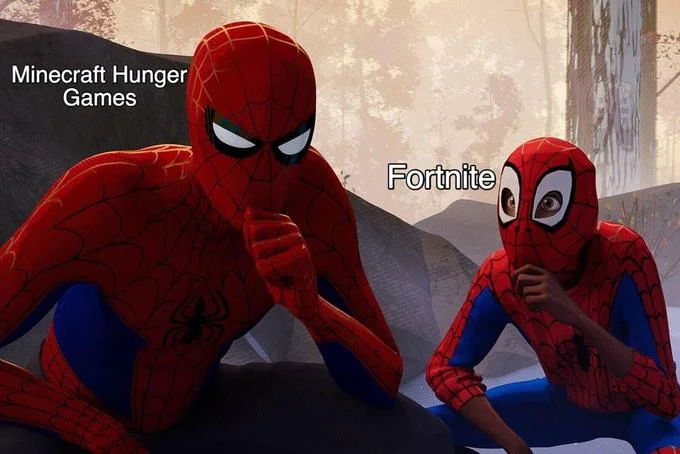 Learning to be Spider-Man — Spider-Verse meme with Minecraft Hunger Games teaching Fortnite