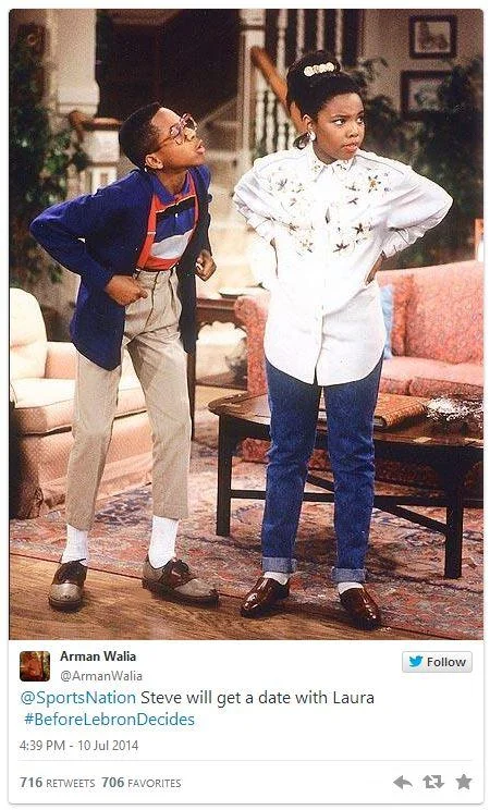 LeBron James — Tweet with Family Matters Steve Urkel and Laura image joking about BeforeLeBronDecides