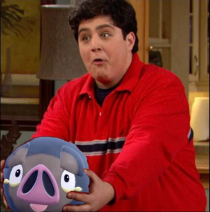 Official artwork of Lechonk, the Hog Pokémon, with leafy background