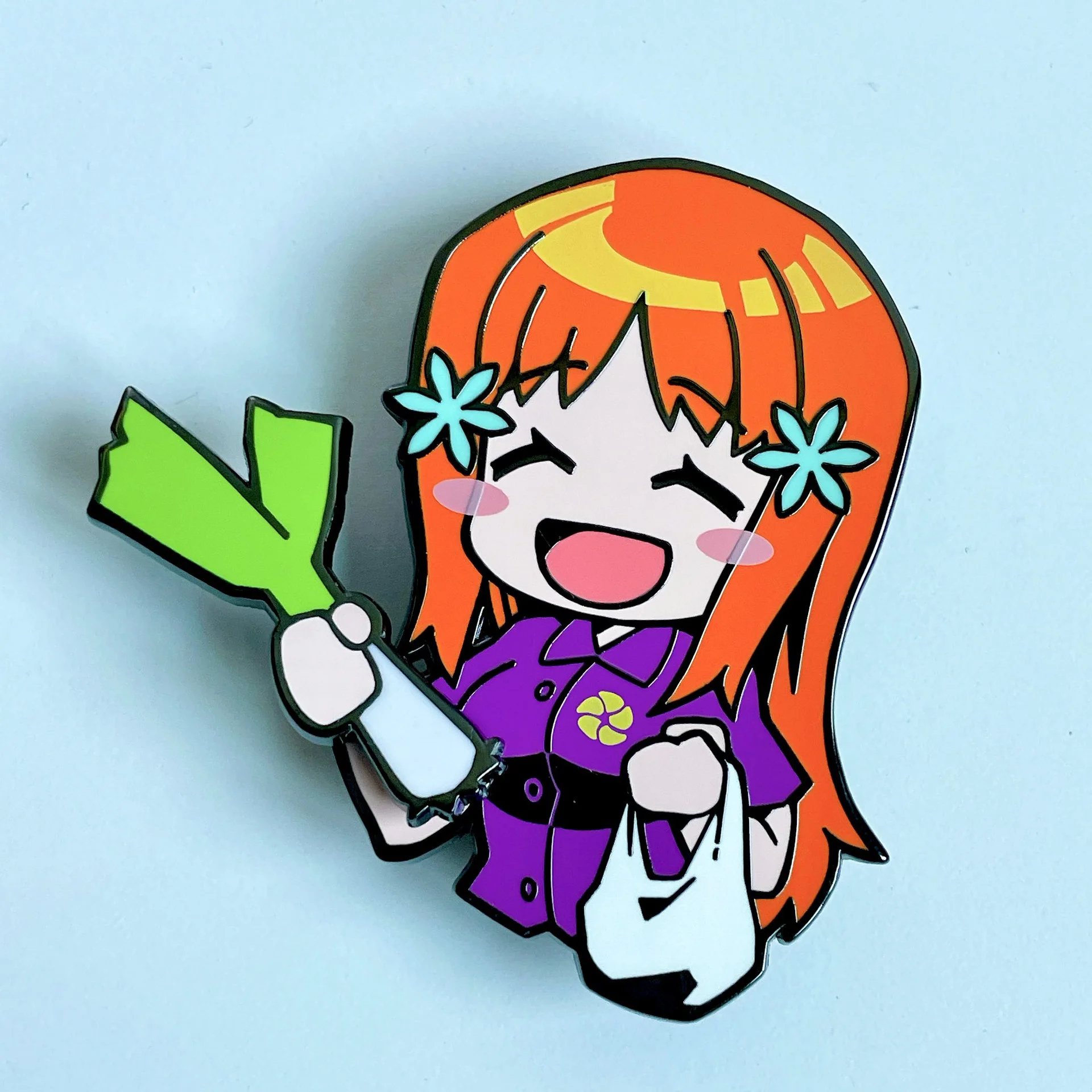 Leekspin — Enamel pin of chibi Loituma Girl holding a leek