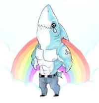 Left Shark — Illustrated shark character with rainbow wings - possible fan art