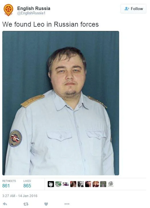 Tweet screenshot showing a Russian soldier who looks like Leonardo DiCaprio
