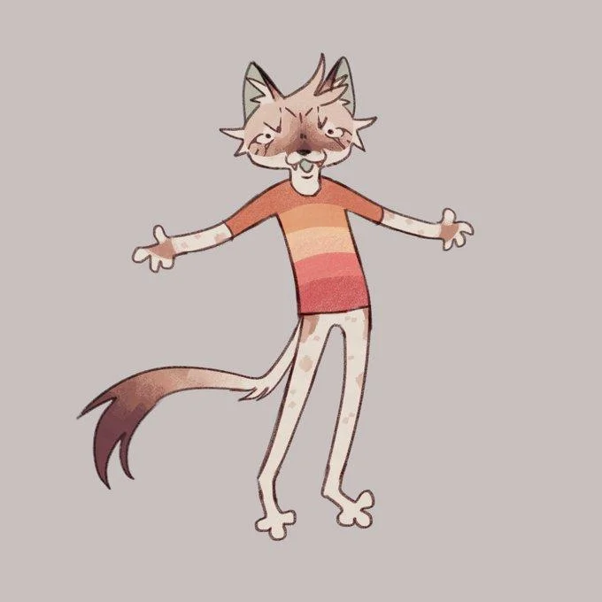 Lesbian Pose — Cartoon cat in a lesbian flag striped shirt striking the arms-outstretched pose