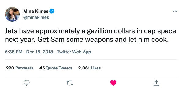 Mina Kimes Twitter post with 'let him cook' phrase