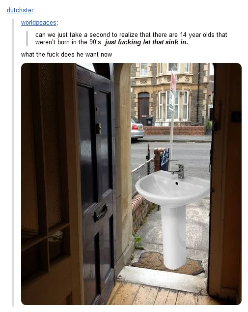 Forum discussion screenshot featuring original 'Let That Sink In' sink meme image