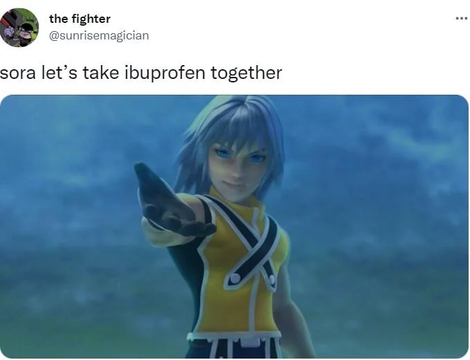 Let's Take Ibuprofen Together — Kingdom Hearts Riku holding out hand with ibuprofen caption