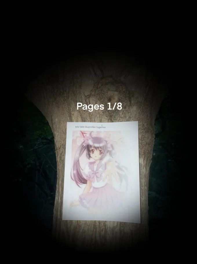 Let's Take Ibuprofen Together — Slender Man video game-style edit with ibuprofen page nailed to tree