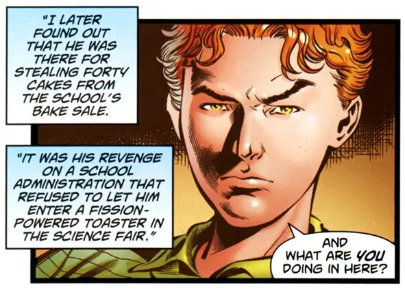 Lex Luthor Took Forty Cakes — DC comic panel referencing Lex Luthor stealing forty cakes from a school bake sale