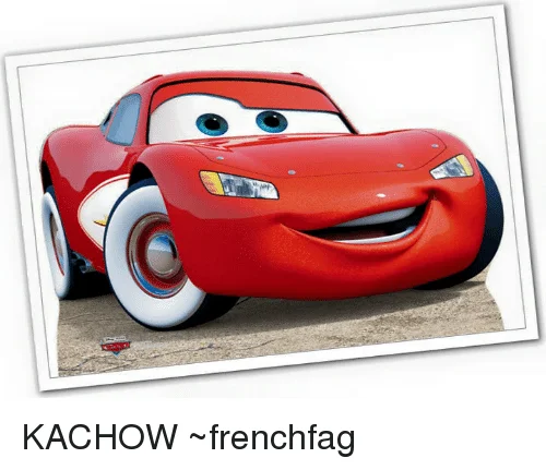Lightning McQueen's Ka-Chow — Lightning McQueen smiling with caption reading KACHOW