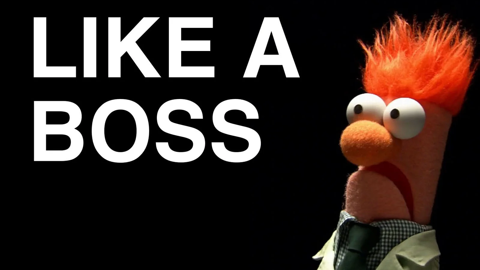 Beaker the Muppet next to bold white 'LIKE A BOSS' text on a black background
