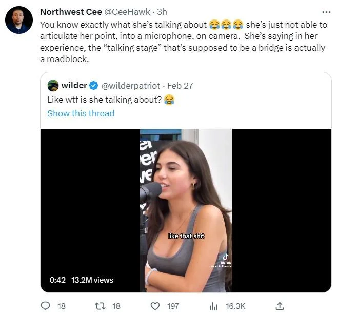 Like Girl Noelani Renee — Twitter reaction tweet quoting a viral clip of Noelani Renee on the Whatever Podcast